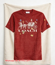 Coach Red Horse And Carriage Graphic Flannel Throw Blanket C324